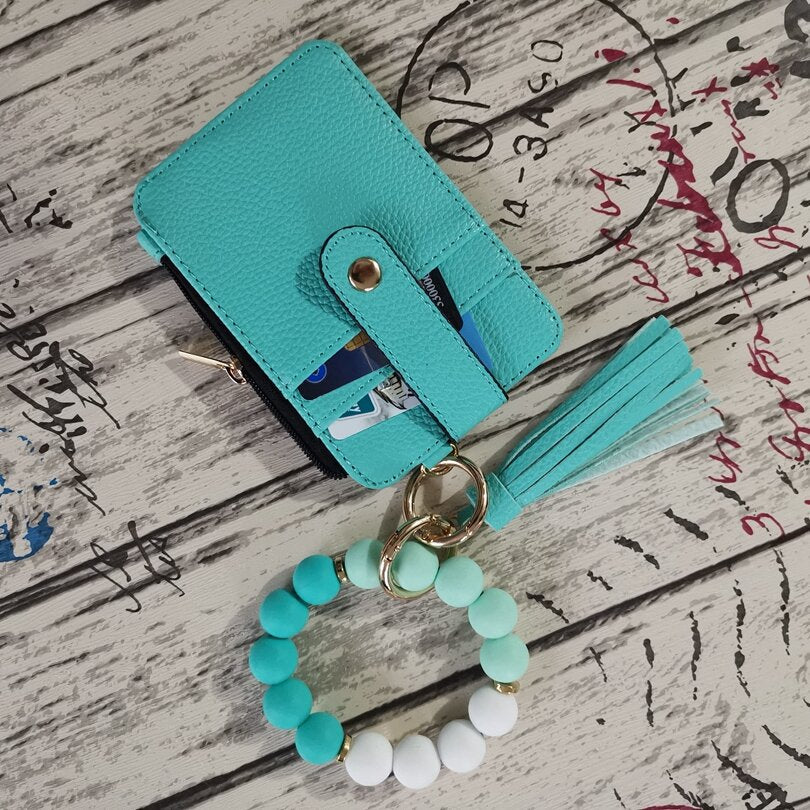 Wholesale Leopard Print Cow Print Western Style Card Holder Silicone Beaded Wrist Keychain